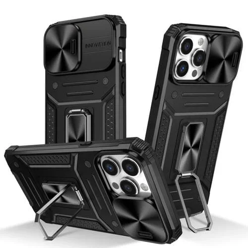 Funda para iPhone 13 Pro Camshield Robot TPU Hybrid PC Protección (Negro)