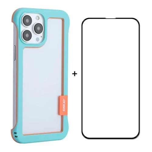 Funda para iPhone 13 Pro Enkay Frameless Hollow PC Case con Glass Film (Azul)