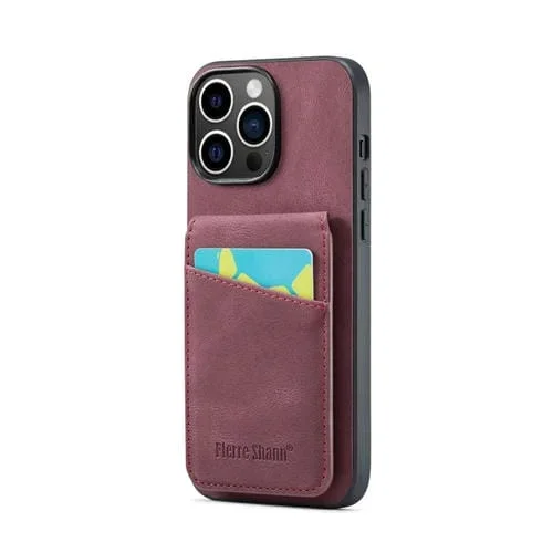 Funda para iPhone 13 Pro Fierre Shann Crazy Horse Tarjetero Contraportada Pu (Rojo Vino)