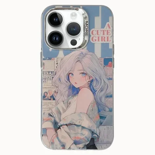 Funda para iPhone 13 Pro Hybrid TPU y PC con Lente Galvanizada y Anillo Estilo Antiguo Chino (Silver Haired Girl)