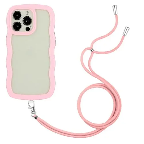 Funda para iPhone 13 Pro Lanyard Candy Color Wave TPU Clear PC (Rosa)