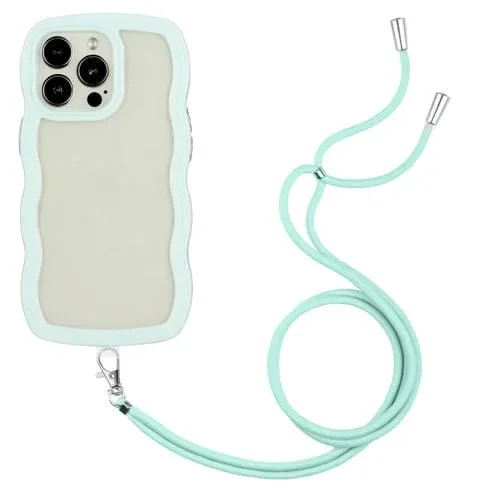 Funda para iPhone 13 Pro Lanyard Candy Color Wave TPU Clear PC (Verde)