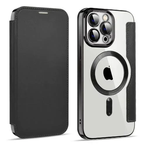Funda para iPhone 13 Pro Magsafe Magnetic Rfid Cuero Antirrobo (Negro)