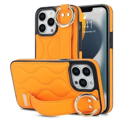 Funda para iPhone 13 Pro Max Antideslizante con Anillo Cobertura Total y Pulsera (Naranja)