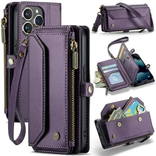 Funda para iPhone 13 Pro Max Caseme C36 Cartera con Ranuras para Tarjetas y Cremallera Cuero Antirrobo Rfid (Púrpura)