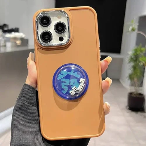 Funda para iPhone 13 Pro Max Lente Galvanizada Ring Dice (Marrón)