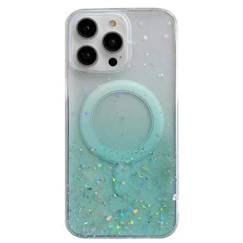 Funda para iPhone 13 Pro Max Magsafe Glitter Hybrid Clear TPU Phone Case (Verde)