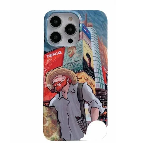 Funda para iPhone 13 Pro Max Oil Painting Glossy PC Phone Case Edificio