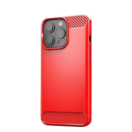 Funda para iPhone 13 Pro Mofi Gentleness Series Texture Cepillado Fibra de Carbono Soft TPU (Rojo)