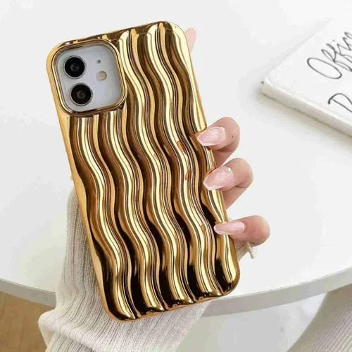 Funda para iPhone 13 Pro Plating 3D Water Wave Texture Protección (Oro)