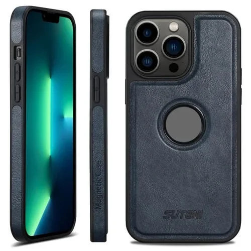 Funda para iPhone 13 Pro Suteni G1 Magsafe Cuero con Parte Trasera (Azul)
