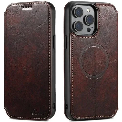 Funda para iPhone 13 Pro Suteni J05 Magnética de Cuero Magsafe (Marrón)