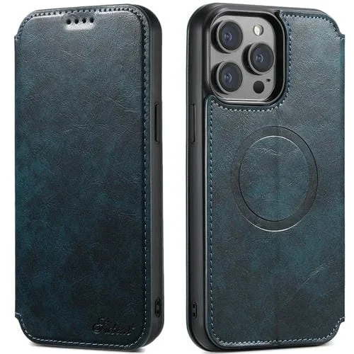 Funda para iPhone 13 Pro Suteni J05 Magnética de Cuero para Teléfono Magsafe (Azul)