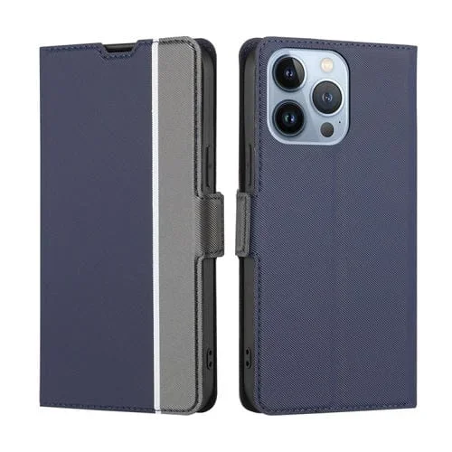 Funda para iPhone 13 Pro Twill Texture Botón Lateral Cuero (Azul)