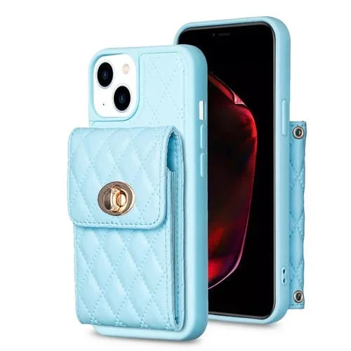 Funda para iPhone 13 Rombal Cuero con Hebilla de Metal Vertical (Azul)