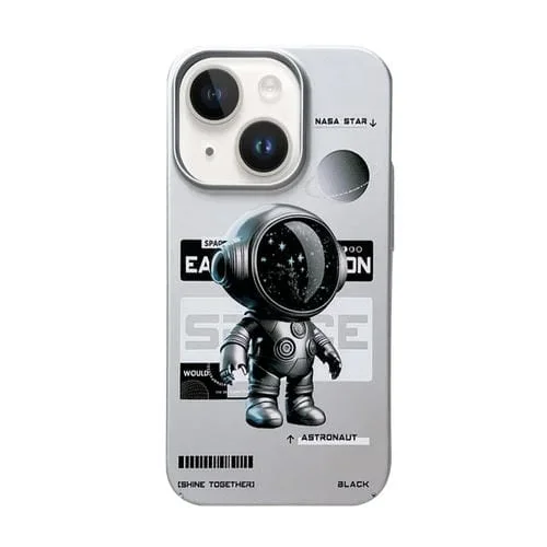 Funda para iPhone 13 Skin Feel Pattern PC con Astronauta de Metal Lateral