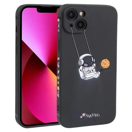 Funda para iPhone 13 TPU Astronaut Swinging Pattern (Negro)