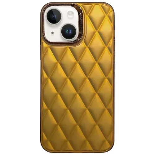 Funda para iPhone 14 3D Rhombus Galvanoplastia TPU Híbrida para PC (Oro)