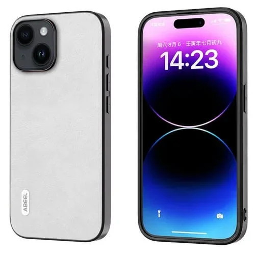 Funda para iPhone 14 Abeel Dual Color Lichi Texture PU Phone Case (Blanco)
