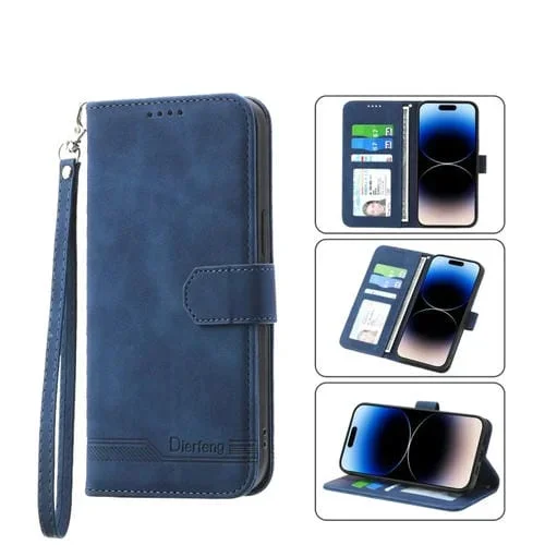 Funda para iPhone 14 Dierfeng Dream Line TPU y Cuero PU (Azul)