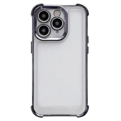 Funda para iPhone 14 Galvanoplastia Caja de Teléfono Espacial a Prueba de Golpes de Cuatro Esquinas (Negro)