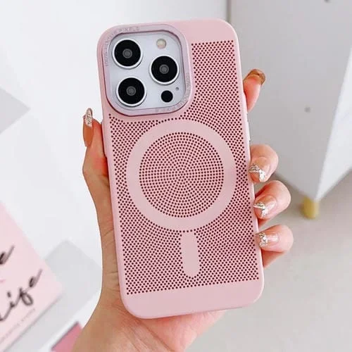 Funda para iPhone 14 Grid Cooling Magsafe Magnética para Teléfono (Rosa)