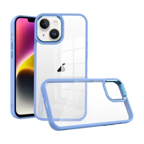 Funda para iPhone 14 Macaron High Transparent PC Phone Case (Azul Claro)