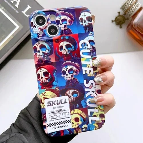 Funda para iPhone 14 PC Patrón Pintado Agujero Preciso (Calavera Linda)