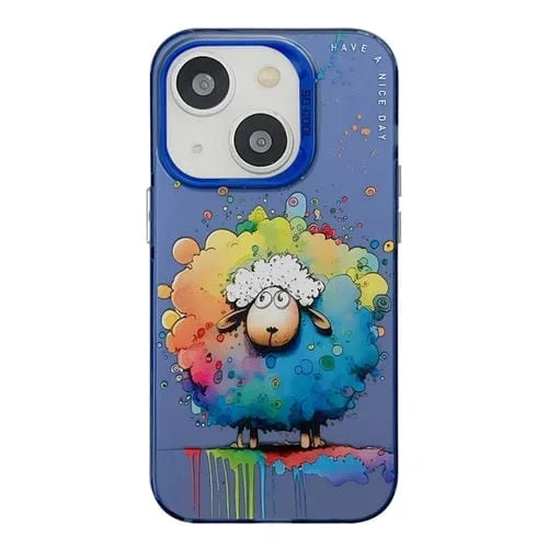 Funda para iPhone 14 PC + TPU Animal Pattern Oil Painting Series (Oveja)