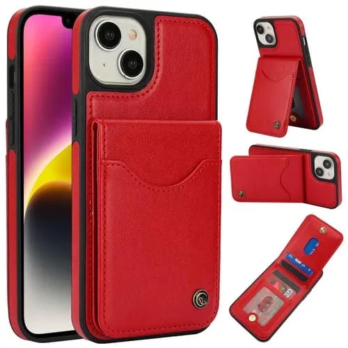 Funda para iPhone 14 Plus Awquer Cuero con Tapa Vertical para Tarjetas y Soporte (Rojo)