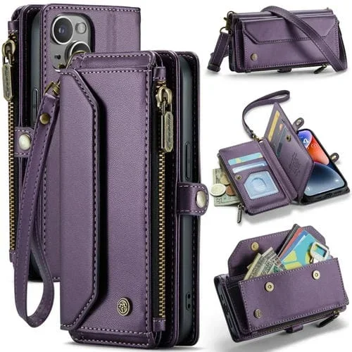 Funda para iPhone 14 Plus Caseme C36 Cartera con Ranuras para Tarjetas y Cremallera Antirrobo Rfid (Púrpura)