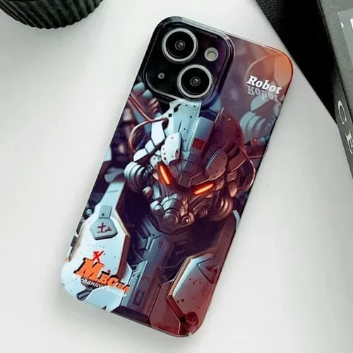 Funda para iPhone 14 Plus PC Patrón Pintado Precise Hole (Robot Naranja)