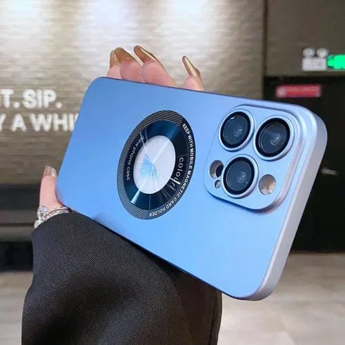 Funda para iPhone 14 Pro Magsafe Inyección de Aceite Galvanoplastia Magnética para PC (Azul Claro)
