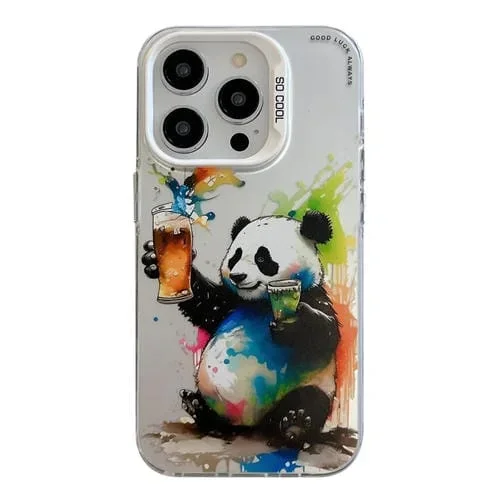 Funda para iPhone 14 Pro Max Animal Pattern Oil Painting Series PC + TPU (Panda)