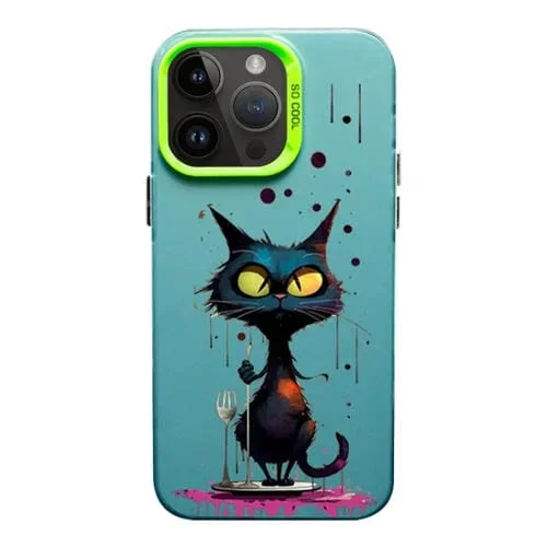 Funda para iPhone 14 Pro Max Color Ink Frosted PC y Estuche TPU Gato Negro