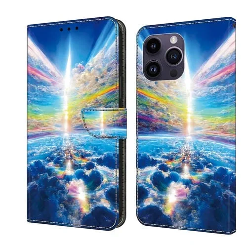 Funda para iPhone 14 Pro Max Cuero Pintada con Cristales (Cielo Colorido)