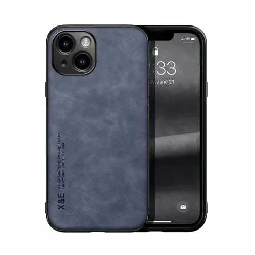 Funda para iPhone 14 Skin Feel Leather Back con Magnes (Azul)