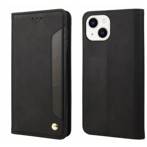 Funda para iPhone 14 Skin Feel Splicing Leather Case Protección (Negro)