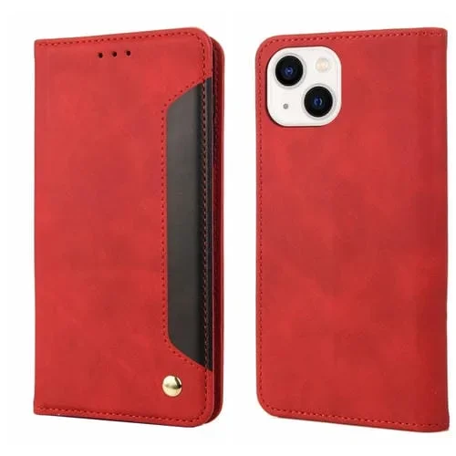 Funda para iPhone 14 Skin Feel Splicing Leather Case (Rojo)