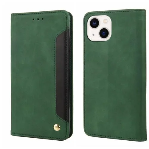 Funda para iPhone 14 Skin Feel Splicing Leather Phone Case (Verde)