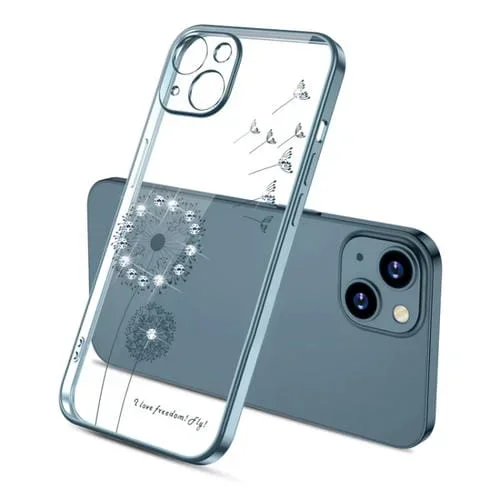 Funda para iPhone 14 TPU Galvanoplastia Diamond Dandelion (Azul Marino)