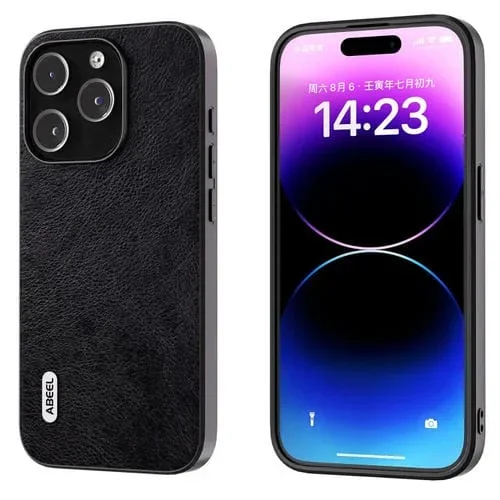 Funda para iPhone 15 Abeel Dual Color Lichi Texture PU Phone Case (Negro)