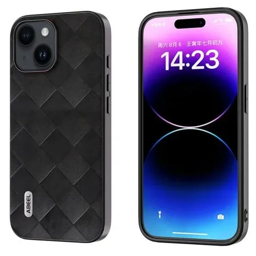 Funda para iPhone 15 Abeel Weave Plaid PU Phone Case (Negro)