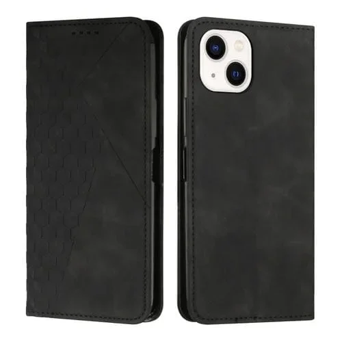 Funda para iPhone 15 Diamond Splicing Skin Feel con Cierre Magnético de Cuero (Negro)