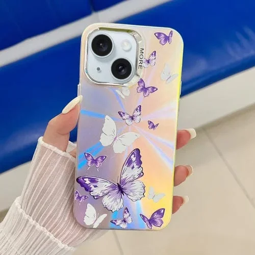 Funda para iPhone 15 Diseño Mariposa Galvanoplastia Láser (Ab6)