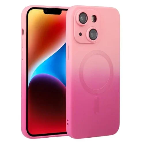 Funda para iPhone 15 Liquid TPU Silicone Gradient Magsafe Phone Case (Rosa Rojo)