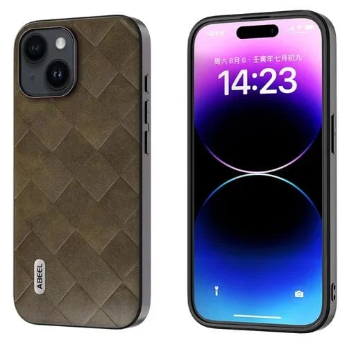 Funda para iPhone 15 Plus Abeel Weave Plaid PU Phone Case (Verde)