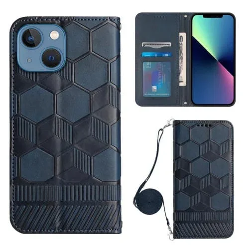 Funda para iPhone 15 Plus Crossbody Football Texture Magnetic PU Case (Azul Oscuro)