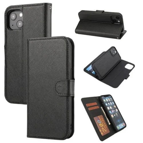 Funda para iPhone 15 Plus Cuero Pu con Tapa Horizontal Desmontable Textura Cruzada (Negro)