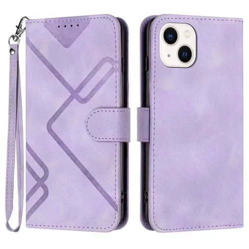 Funda para iPhone 15 Plus Cuero Sensación de Piel Patrón de Líneas (Púrpura Claro)
